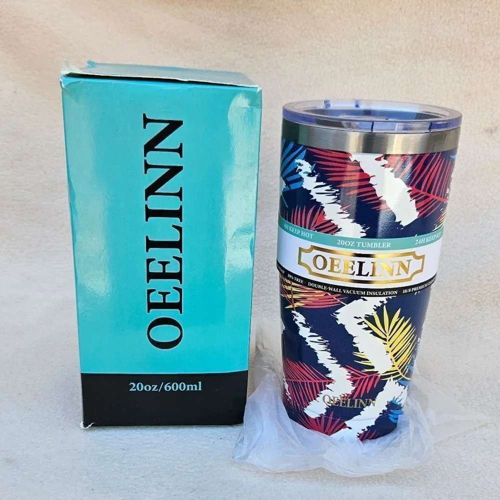 Oeelinn 20oz Tropical Print Insulated Beverage Tumbler